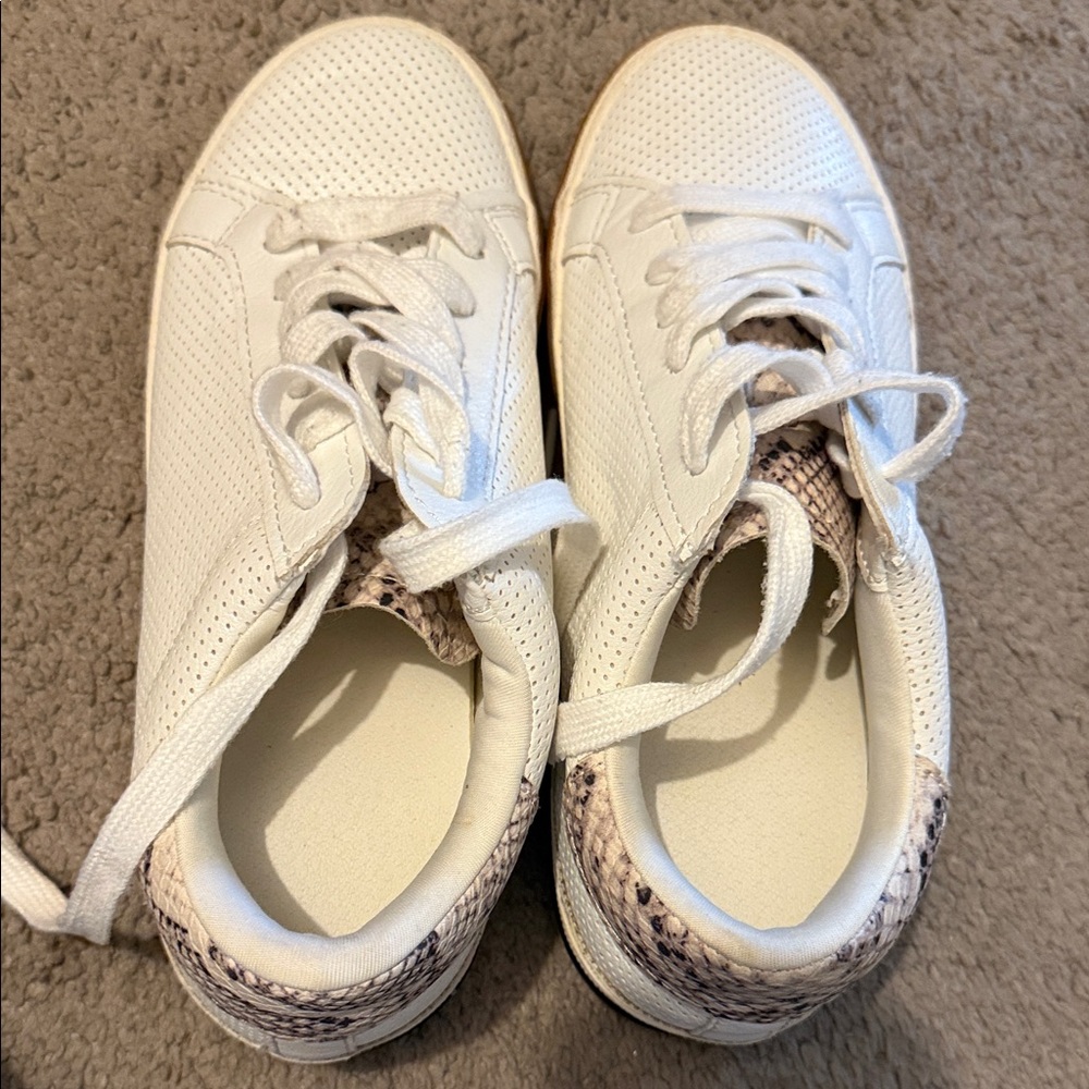 White Sneakers with Snakeskin Detail